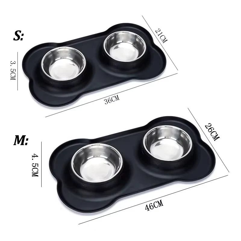 Stainless Steel Slow Feeder Dog Bowl Set with Non-Slip Silicone Mat - 2-in-1 Waterproof Food and Water Station for All Breeds