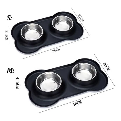 Stainless Steel Slow Feeder Dog Bowl Set with Non-Slip Silicone Mat - 2-in-1 Waterproof Food and Water Station for All Breeds